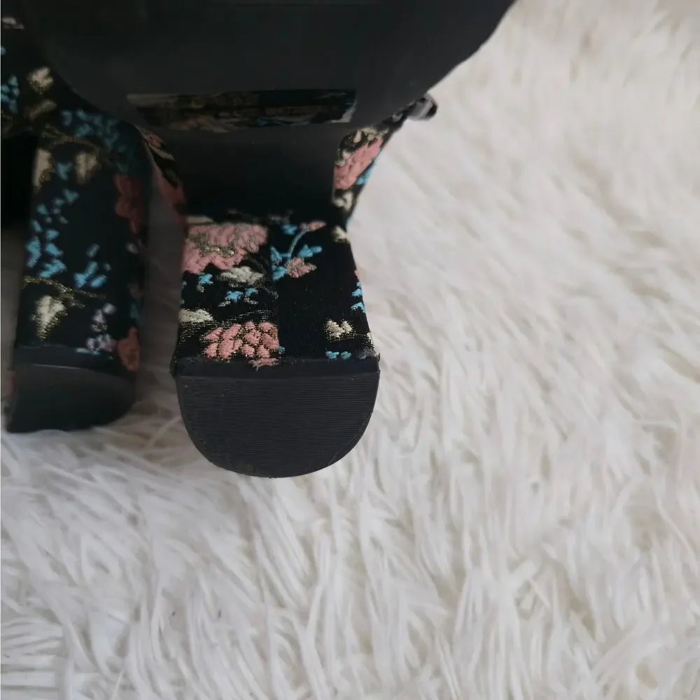 Charlotte Russe Black And Pink Floral Embroidered Dark Romantic Ankle Boots